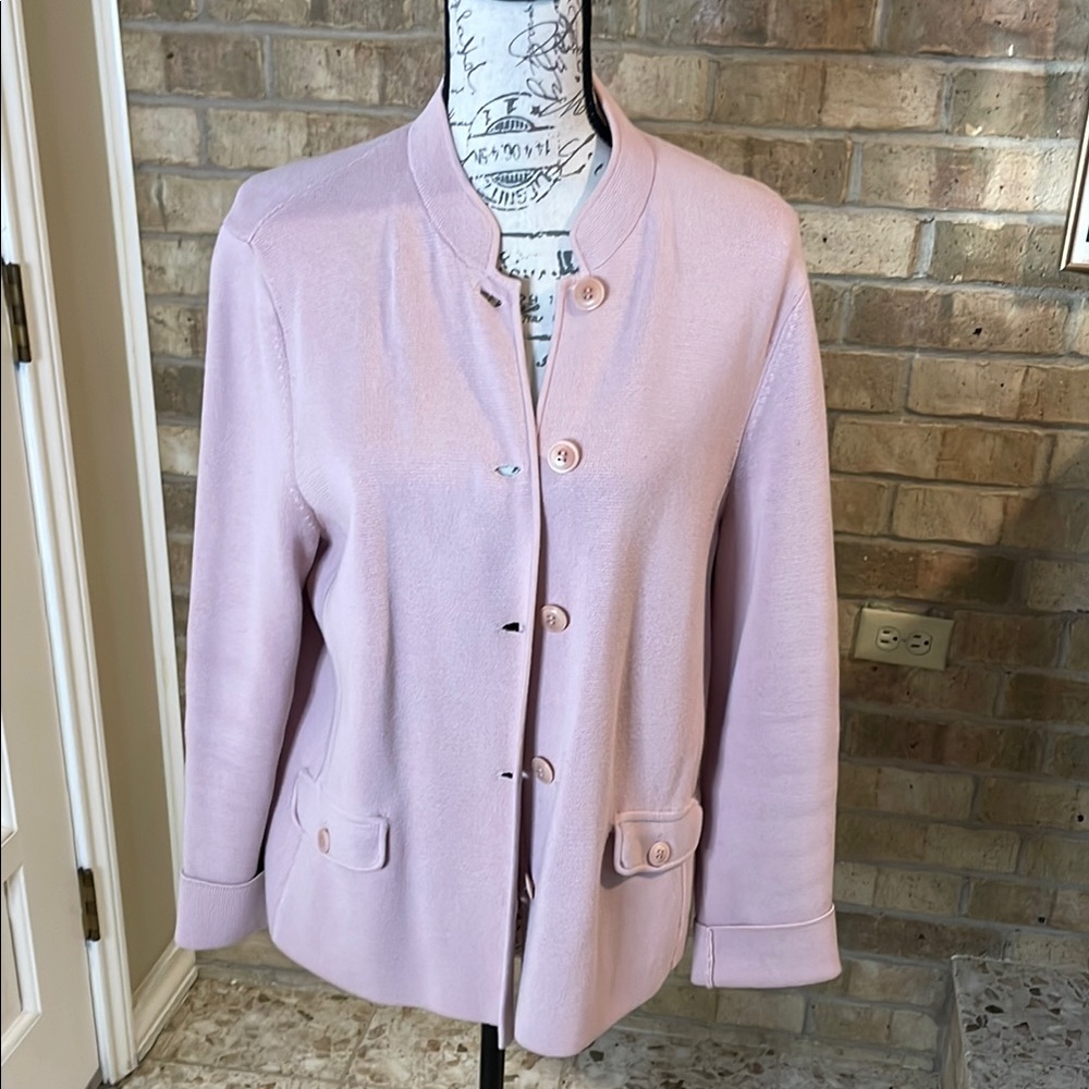 Talbots Soft Pink Collarless Button Jacket
